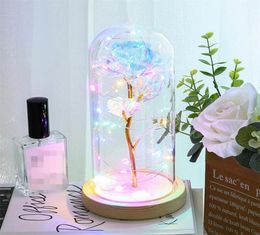 Enchanted Forever Rose Flower Gold Foil Rose Flower LED Light Artificial Flowers In Glass Dome Party Decorations Gift For Girls 949693188