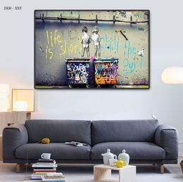 Banksy Artwork Canvas Posters LOVE IS THE ANSWER Graffiti Street Canvas Painting Pop Art Wall Pictures for Modern Home Decor