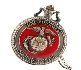 Vine United State Marine Corps Theme Quartz Pocket Watch Fashion Red Souvenir Pendant Necklace Chain Watches Top Gifts3030342