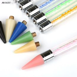 5Pcs Nail Dotting Wax Pen Replaceable Head Beads Rhinestones Gems Picker Dotting Pen Manicure Self-adhesive Nail Art Tools