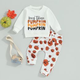 Trousers ma&baby 03Y Halloween Newborn Toddler Baby Girl Clothes Sets Letter Print Long Sleeve Tops Pumpkin Pants Costumes Outfits D05