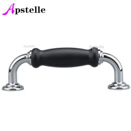 Apstelle Round Door Knobs Wardrobe Closet Pulls Furniture Hardware Black Ceramic Handles for Cabinets and Drawers Bright Chrome
