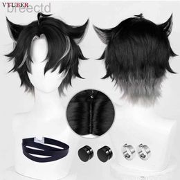 Anime Costumes Genshin Impact Fontaine Wriothesley Cosplay Wig 30cm Black Gradient Grey Heat Resistant Synthetic Hair Game Anime Wigs + Wig Cap 240411