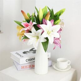 Decorative Flowers Fake Flower Artificial Simulation Wedding Bouquet Single Lily Two One Bud Branch Home Garden Decor