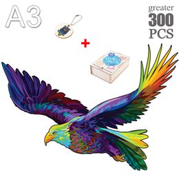 Unique Diy Jigsaw Puzzle Wooden Jigsaw 3d Diy Crafts Puzzles Gift For Kid Handsome Eagle Irregular Wooden Puzzle With Wooden Box