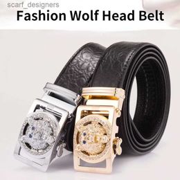 Belts Top Quality Leather Classic luxury belt mens automatic buckle business dress belts Korean wolf head versatile top layer cowhide youth pants w Y240419 KOOS