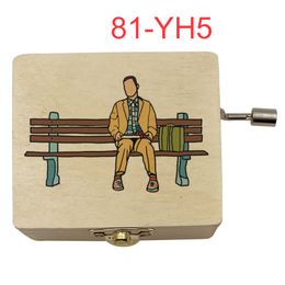 Movie Forrest Gump Music Box Yellow Wood Handed Musical Gifts for Encourage Kids Friends Inspire People Delicate Office Ornament