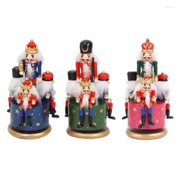 Party Decoration Handmade Wooden Nutcracker Music Box 4 Soldiers On Base Home Ornament Tabletop Decor Christmas Decorative Display Toy