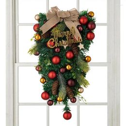 Decorative Flowers Christmas Teardrop Wreath With Bowknot Balls Swag Reusable Garland For Malls Walls Fireplaces Doors And Bars