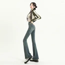 Women's Jeans Straight Leg Woman Female Clothing Pants Streetwear Korean Fashion High Waist Flare Denim Vintage Blue