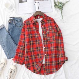 Women's Blouses Shirts 2023 New Fashion Loose Womens Plaid Shirt Fresh College Style Design Blouses And Tops Long Sleeve Casual Female Checked Clothes 240411