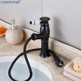 Bathroom Sink Faucets Torneiras Banheiro Pull Out Antique Basin Faucet Mixer Brass Tap Cold Water Stream Deck Mounted Rose Gold Taps