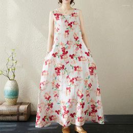 Casual Dresses Print Floral Thin Light Soft Cotton Loose Bohemia Long Dress For Women Summer Holiday Outdoor Travel Beach Tank