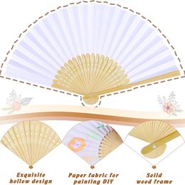 120-20Pcs Paper Hand Fans Wedding White Bamboo Fan Foldable Fans Custom Fans Bridal Party Props Fan Home Decor Kids DIY Painting