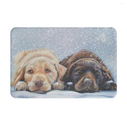 Carpets Two Labrador Dogs Doormat Indoor Welcome Flannel Mat Entrance Outside Patio Anti-Slip Mats Durable & Washable 16x24 In