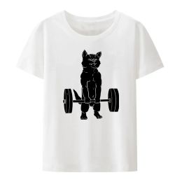 The Cat Bodybuilder with A Sports Medal Is Doing Exercises with Dumbbell Weights Modal T Shirt Funny Gym Lover Breathable Shirt