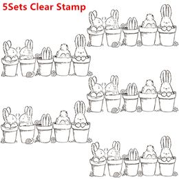 5Sets/3/1Set Easter Bunny Potted Plant Silicone Clear Seal Stamp DIY Scrapbooking Embossing Photo Album Decorative Paper