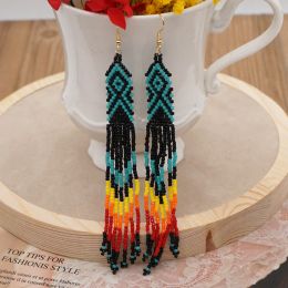 Rice Bead Earrings Hand knitting Retro court Beading Simple Bohemia geometry alloy ma'am Fringe Earrings