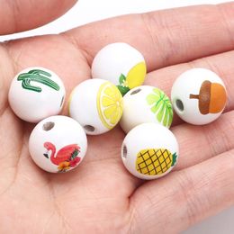 10pcs 15mm Round Charm Natural Wooden Beads Fruits Plants Animals Loose Beads For Jewellery Making Diy Handmade Bracelet Necklace
