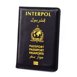 Unisex Interpol Passport Cover Black PU Leather Wallet Travel Accessories Women Passport Holder Case Men Cards Document Bag