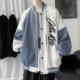 Men's Jackets Spring Fall Baseball Jacket Coat Fashion Patchwork Letter Pattern Loose Contrasting Color Youth Student Casual Tops