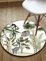 Tropical Rainforest Animal Carpet Watercolour Jungle Round Chair Rug Bathroom Porch Non-slip Dust-proof Wear-resistant Mat