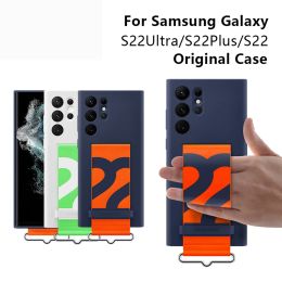 For Samsung Galaxy S22 Ultra Silicone Case Wrist Strap Holder Shockproof S22 plus S22+ wristband anti-fallmobile phone cover