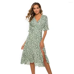 Casual Dresses Formal For Wedding Guest Deep V Neck Beach Style Half Sleeves Dress Summer Floral Print Side Slit Mini