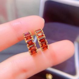 Hoop Earrings Allergy Free 925 Silver Garnet For Office Women 3mm 4mm Total 1.5ct Natural With Gold Plated