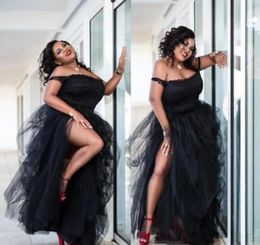 2019 sexy Black Off The Shoulder Evening Dresses Formal Plus Size Side Split Ruffles Lace Prom Dress Formal Gowns Special Occasion4864286