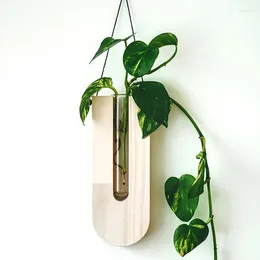 Vases 5 Styles Wall Hanging Rope Flower Vase Simple Wooden Hydroponic Plant Rack Shelve Creative Crafts Home Garden Yard Decoration