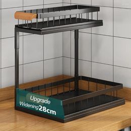 Hooks Kitchen Shelf Organizer Narrow Top Storage Durable Metal 2-tier Sliding Bathroom For Under