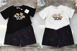 Fashion baby tracksuits Summer Short sleeved suit kids designer clothes Size 100-150 CM Cute little bear pattern t shirt and shorts 24April