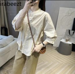 Women's Blouses Casual Wear Summer Dress Large Size Women Korean Version Of Simple Commuting Sleeve Shirt Loose Round Neck Blouse