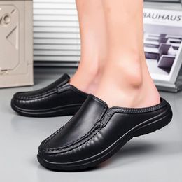 Slippers Summer Men Platform Soft Leather Shoes Outdoor Clog Comfortable Flip Flops Casual Indoor Home Male 39-48