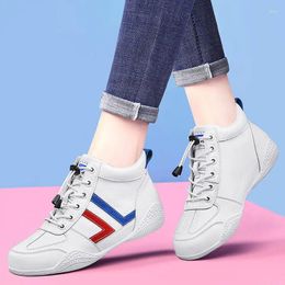 Casual Shoes Women's High-top White Spring Autumn Soft-soled Comfortable Leather Ladies Flat Breathable Sneakers C440