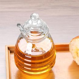 Honey Pot Jar Transparent Honeycomb Tank with Dipper and Lid for Wedding Party Office Kitchen Home Honey Storage Container