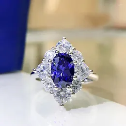 Cluster Rings Authentic 925 Sterling Sillver Sapphire Ring For Women Tanzanite Birthstone Birthday Anniversary Gift Fashion Jewellery