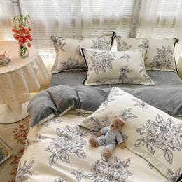 Bedding Sets Floral Print Autumn Winter Set Cotton Milk Velvet AB Double-sided Duvet Cover With Sheet Soft Comforter Quilt Covers