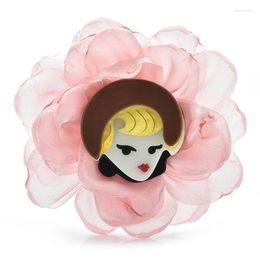 Brooches Wuli&baby Acrylic Design Girl Flower For Women 2-color Etamine Figure Party Brooch Pins Gifts