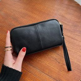 Evening Bags Genuine Leather Handbag For Women 2024 Minimalist Casual Zipper Texture Small Top Layer Cowhide Wallet Ladies Purse Bag