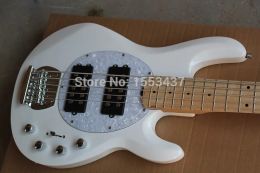 Cables Wholesale White Music Man 5 Strings Electric Bass guitar with initiative to pickups 9V battery guitar 1112