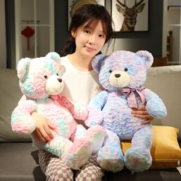 New Plush Rainbow Teddy Bear Pillow Toys Plush Stuffed Animal Dolls Colourful Bow Bear Nice Birthday Gift for Children
