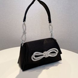Luxury Women Chic Rhinestone Bow Handbags Designer Shiny Crystal Trapezoid Satin Evening Clutch Purse Wedding Party Underarm Bag