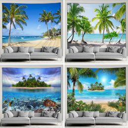 Seaside Landscape Tapestry Outdoor Poster Beach Hawaii Coconut trees Island Simple Modern Style Wall Hanging Nature Mural Screen