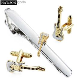 Tie Clips HAWSON Brand Jewelry Cufflinks Tie Pin Set Guitar Theme 1 Set Retail Cufflinks and Tie Clip Set Fashion Mens Accessories Y240411