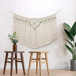 Tapestries Bohemian Wall Hanging Tapestry Curtain In Milky Color Handcrafted With Green Beads For Home Decor Living Room Decoration Gift