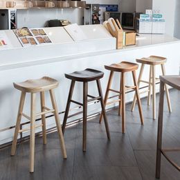 Nordic Solid Wood Bar Stool High Kitchen Stool Cafe Leisure High Chair Modern Minimalist Dining Chair Coffee Furniture HY50CT