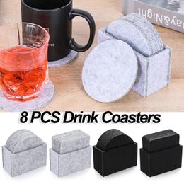 Table Mats 8Pcs/set Felt Heat Resistant Coasters Absorbent Costers Drink Cup Mat Tableware With Holder Non-slip For Home And Kitchen