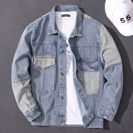 Jeans Coat for Men Black Denim Jackets Man Wide Shoulders Spliced Washed Loose Winter Outerwear Trendy Branded Y2k 240408